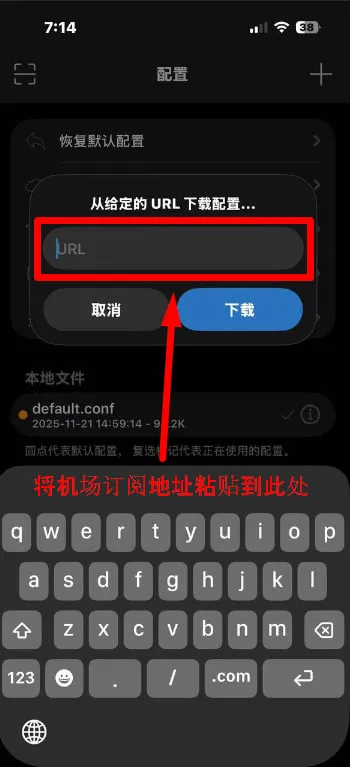 粘贴机场订阅地址并下载配置